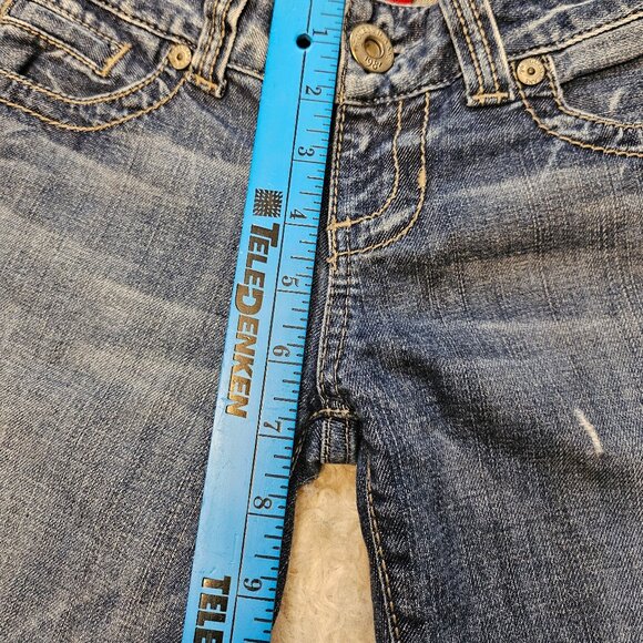 Guess Women's Blue Daredevil Boot Cut Stretch Distressed Embroidery Jeans 26 - Picture 6 of 13